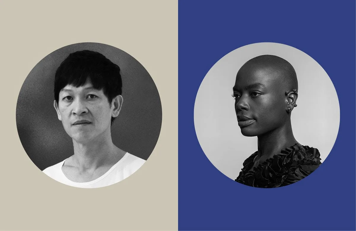 Danh Vo（左，黑白肖像）与 Sandra Mujinga（右）的圆形肖像